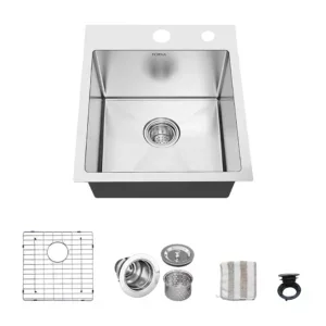 TORVA 18-inch Drop-in Topmount Bar Prep RV Sink – 16 Gauge Stainless Steel – Single Bowl